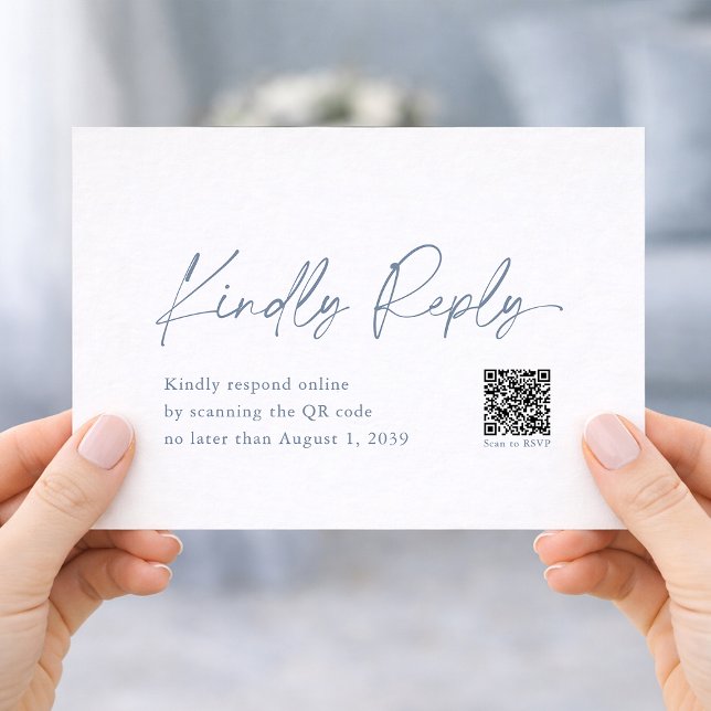 Dusty Blue Wedding RSVP Card with QR Code Begleitkarte (Von Creator hochgeladen)