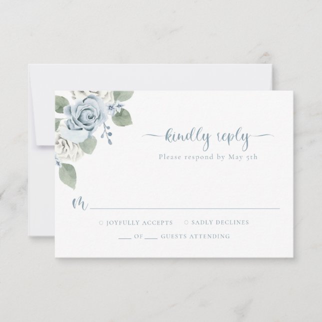 Dusty Blue Wedding RSVP Karte (Vorderseite)