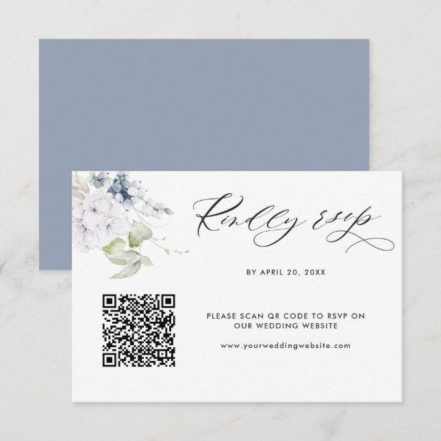Dusty Blue Wedding Rsvp Online mit Scan QR Code Begleitkarte (Vorne/Hinten)