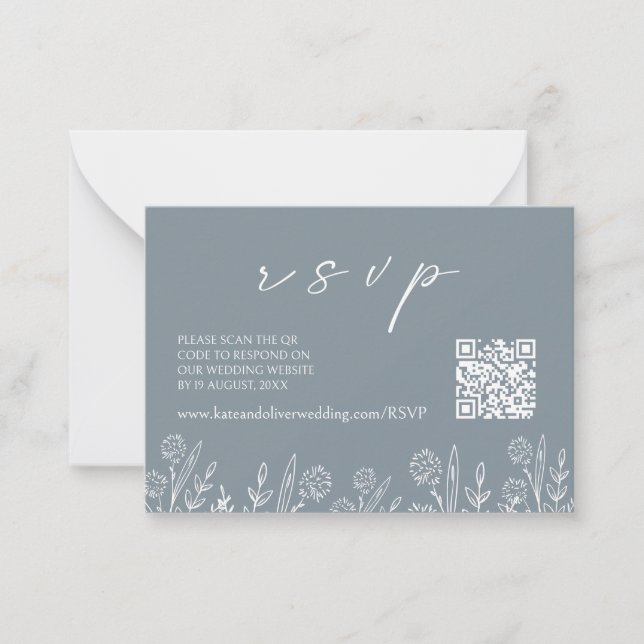 Dusty Blue Wedding RSVP | QR-Code-Umschließungskar Mitteilungskarte (Vorderseite)