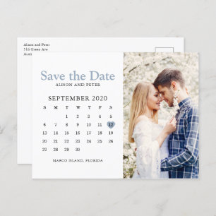 Dusty Blue Wedding Save the Date Calendar Foto Ankündigungspostkarte