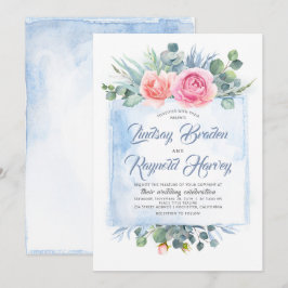 Dusty Blue Wedding | Schwarz und Rosa Einladung
