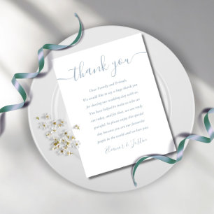 Dusty Blue Wedding Script Thank You Place Card Postkarte