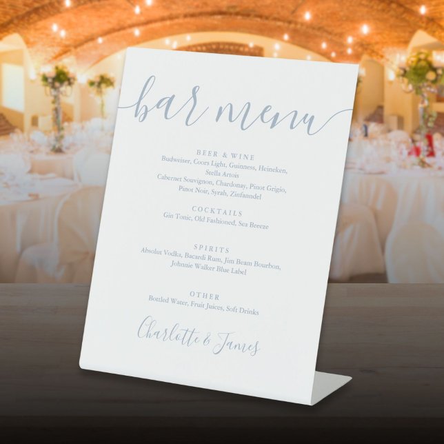 Dusty Blue Wedding Signature Script Bar Menu Sockelschild (Dusty Blue Wedding Signature Script Bar Menu Pedestal Sign)