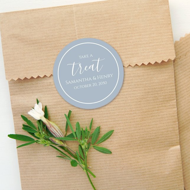 Dusty Blue Wedding Simple Calligraphy Script Lecke Runder Aufkleber (Von Creator hochgeladen)