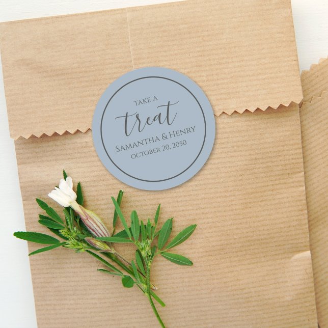 Dusty Blue Wedding Simple Calligraphy Script Lecke Runder Aufkleber (Von Creator hochgeladen)