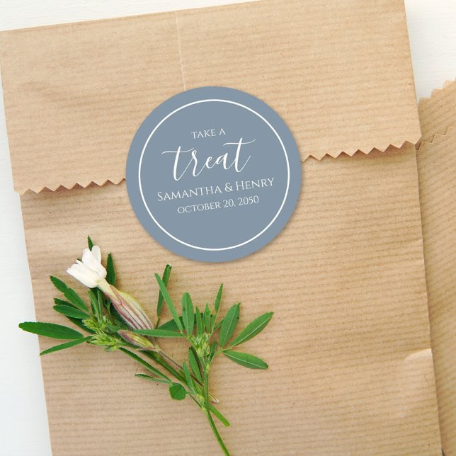 Dusty Blue Wedding Simple Calligraphy Script Lecke Runder Aufkleber (Von Creator hochgeladen)