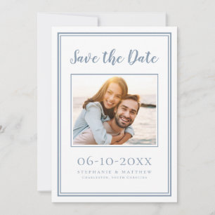 Dusty Blue Wedding Simple Verlobung Foto Modernes Save The Date