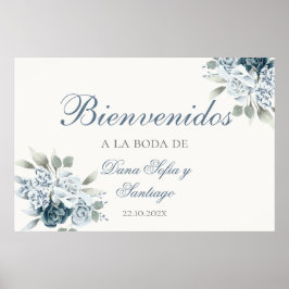 Dusty Blue Wedding Spanish Willkommenszeichen Poster