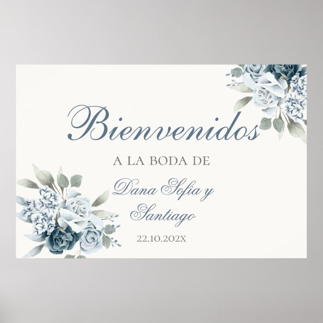 Dusty Blue Wedding Spanish Willkommenszeichen Poster (Vorne)