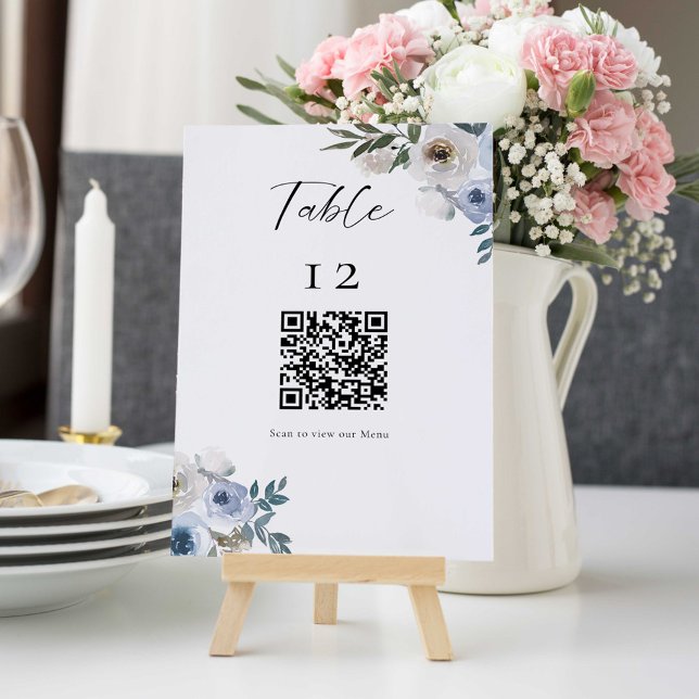Dusty Blue Wedding Table QR Code Wedding Menu (Von Creator hochgeladen)