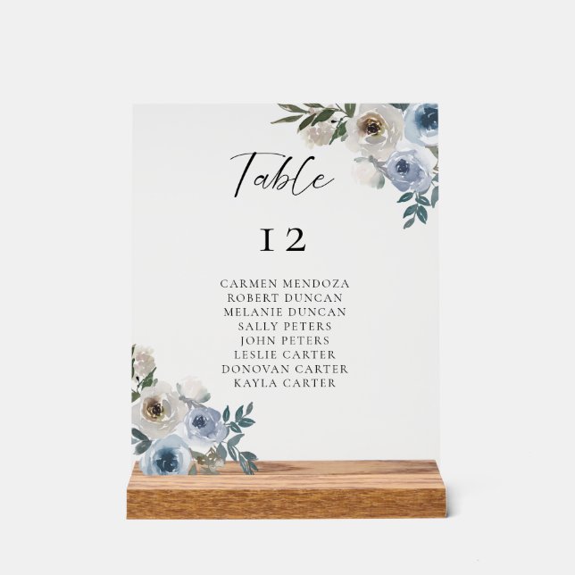 Dusty Blue Wedding Table Seating Chart Acrylschild (Vorderseite)