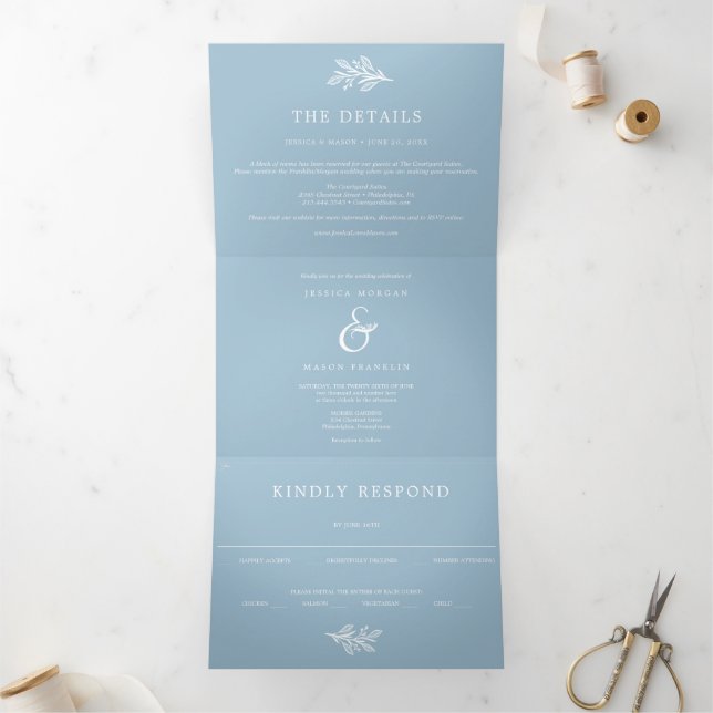 Dusty Blue Wedding Tri-Fold Einladungen UAWG (Innenseite)