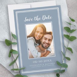 Dusty Blue Wedding Verlobung Couple Foto Modernes Save The Date