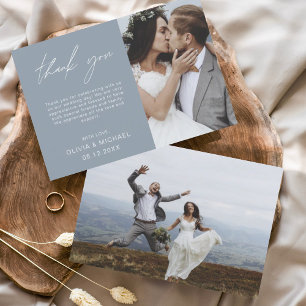 Dusty Blue Wedding Vielen Dank Foto Minimalistisch Dankeskarte