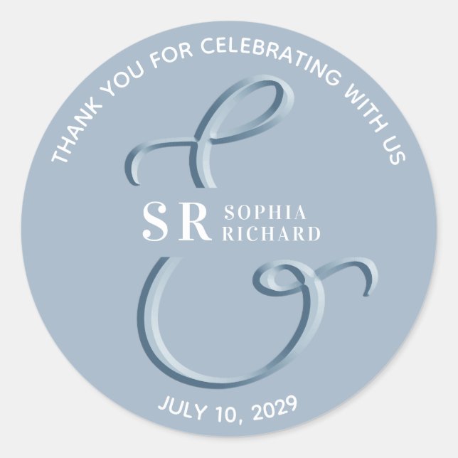 Dusty Blue Wedding Vielen Dank Runder Aufkleber (Vorderseite)