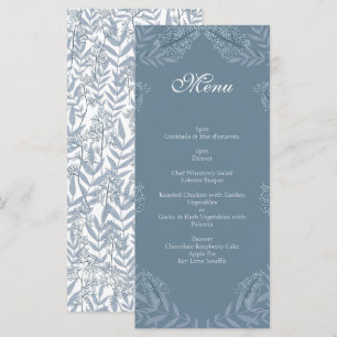 Dusty Blue Wedding Vintag Botanical Menu Menükarte