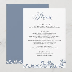 Dusty Blue Wedding Vintag Elegant Classic Menükarte