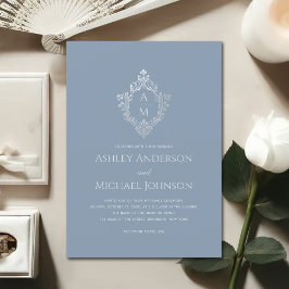 Dusty Blue Wedding Wappen Vintag Monogram Elegant Einladung