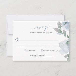Dusty Blue Wedding Watercolor Soft Floral RSVP Karte