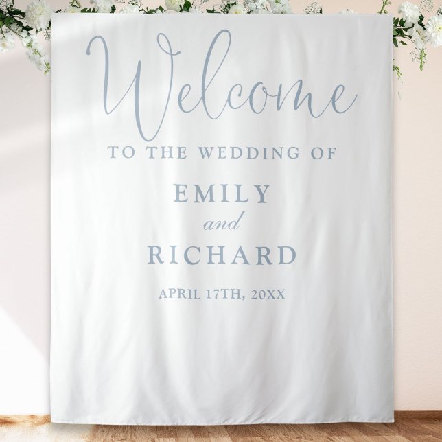 Dusty Blue Wedding Welcome Foto Hintergrund Wandteppich (Dusty Blue Wedding Welcome Photo Backdrop)