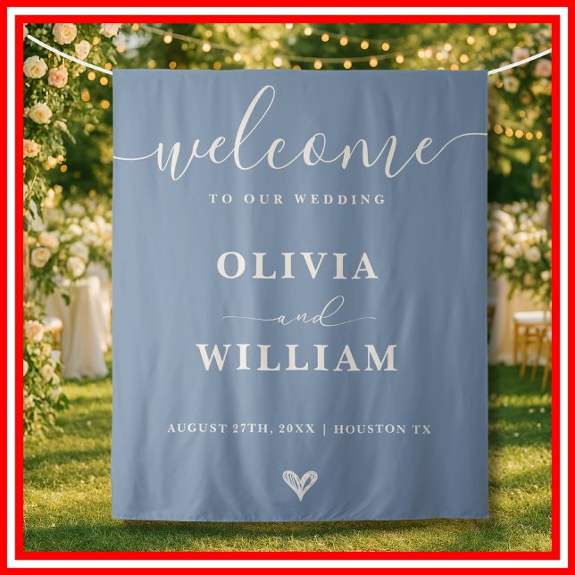 Dusty Blue Wedding Welcome Sign Background Wandteppich (Von Creator hochgeladen)