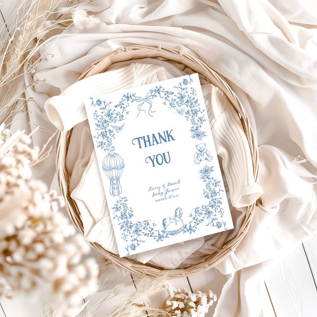 Dusty Blue Whimsical Floral Baby Dusche Dankeskarte (Von Creator hochgeladen)