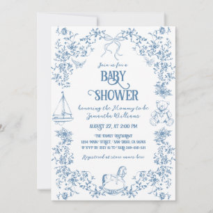 Dusty Blue Whimsical Floral Baby Dusche Einladung