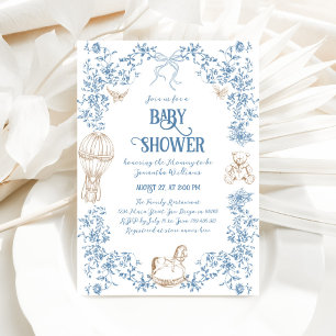 Dusty Blue Whimsical Floral Baby Dusche Einladung