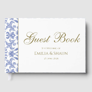 Dusty Blue White and Gold Vintag Style Wedding Gästebuch