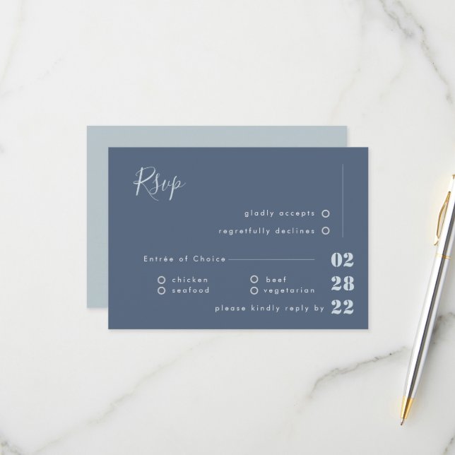 Dusty Blue White and Gray Calligraphy UAWG Wedding RSVP Karte (Vorderseite/Rückseite Beispiel)