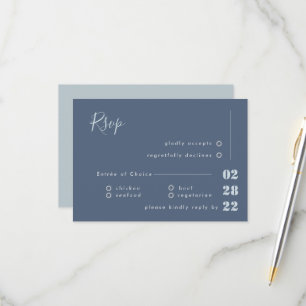 Dusty Blue White and Gray Calligraphy UAWG Wedding RSVP Karte