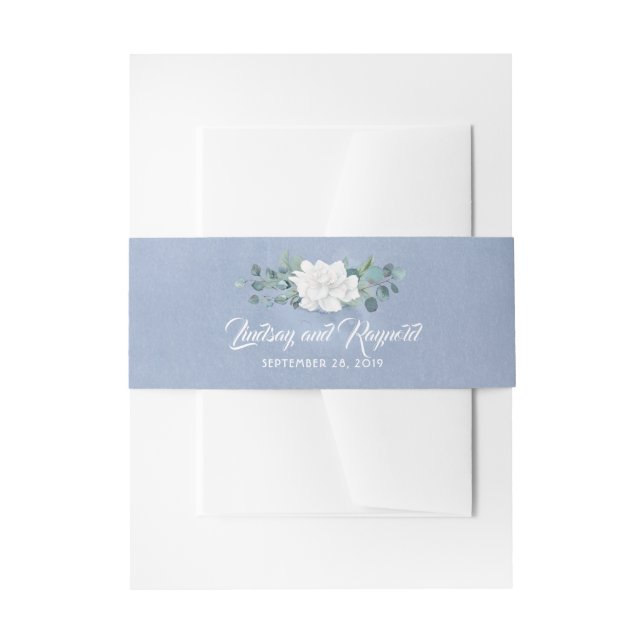 Dusty Blue White Blume Wedding Einladungsbanderole (Vorderseite Beispiel)