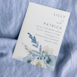 Dusty Blue & White Boho Floral Watercolor Wedding Einladung