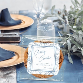 Dusty Blue White Botanic Gastgeschenk Hochzeit Vie Quadratischer Aufkleber