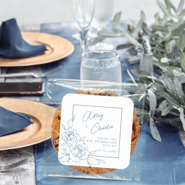 Dusty Blue White Botanic Gastgeschenk Hochzeit Vie Quadratischer Aufkleber (Von Creator hochgeladen)