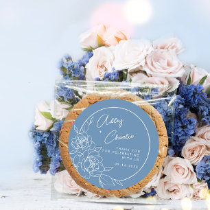 Dusty Blue White Botanic Gastgeschenk Hochzeit Vie Runder Aufkleber