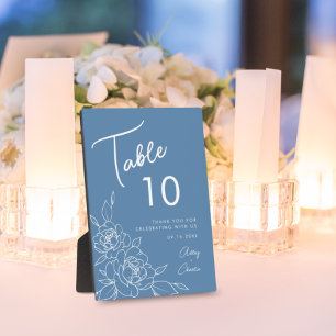 Dusty Blue & White Botanical Wedding Tischnummer Fotoplatte