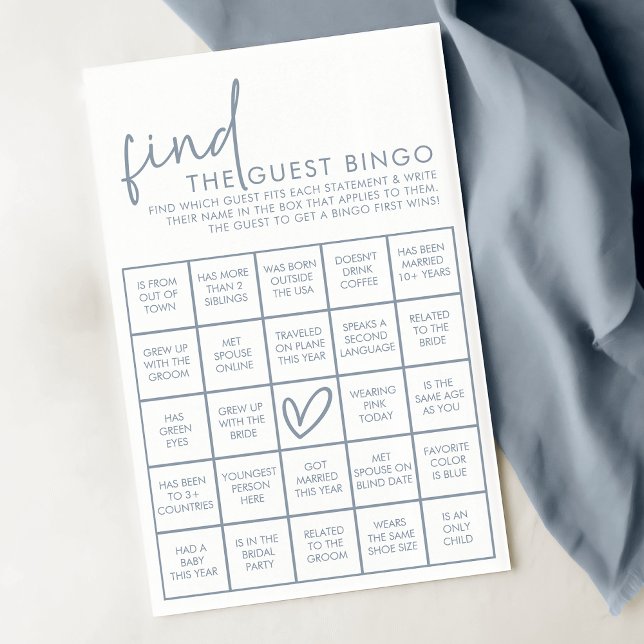 Dusty Blue & White Brautparty Guest Bingo Game (Von Creator hochgeladen)