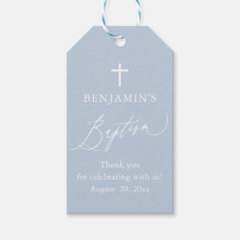 Dusty Blue White Cross Boy Taufe Anhänger Tags