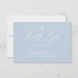 Dusty Blue White Cross Taufe RSVP Karte