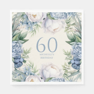 Dusty Blue White Floral 60. Geburtstag Serviette