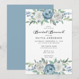 Dusty Blue & White Floral Bridal Brunch Einladung