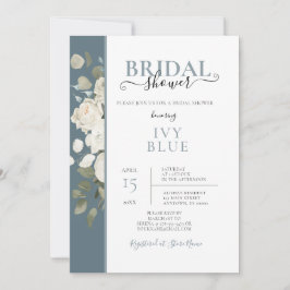 Dusty Blue White Floral Bridal Dusche Einladung