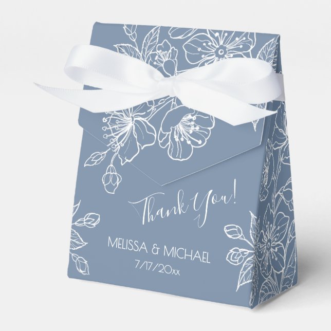 Dusty Blue White Floral | Custom Wedding Geschenkschachtel (Vorderseite)