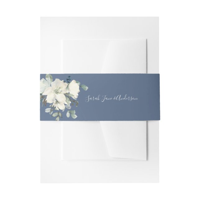 Dusty Blue & White Floral - Dusty Blue Einladungsbanderole (Vorderseite Beispiel)