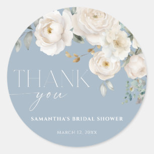 Dusty-blue-white floral elegantes Brautparty Runder Aufkleber