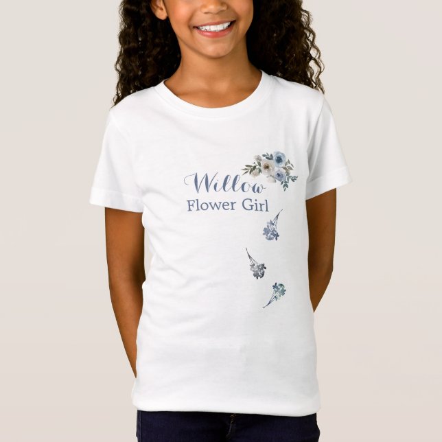 Dusty Blue White Floral Flower Girl - Stamm der Br T-Shirt (Vorderseite)