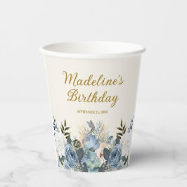 Dusty Blue White Floral Geburtsname Pappbecher