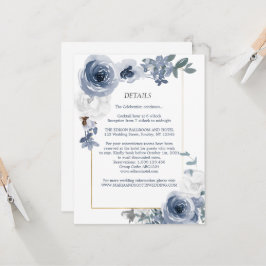 Dusty Blue White Floral Gold Hochzeitsdetails Einladung